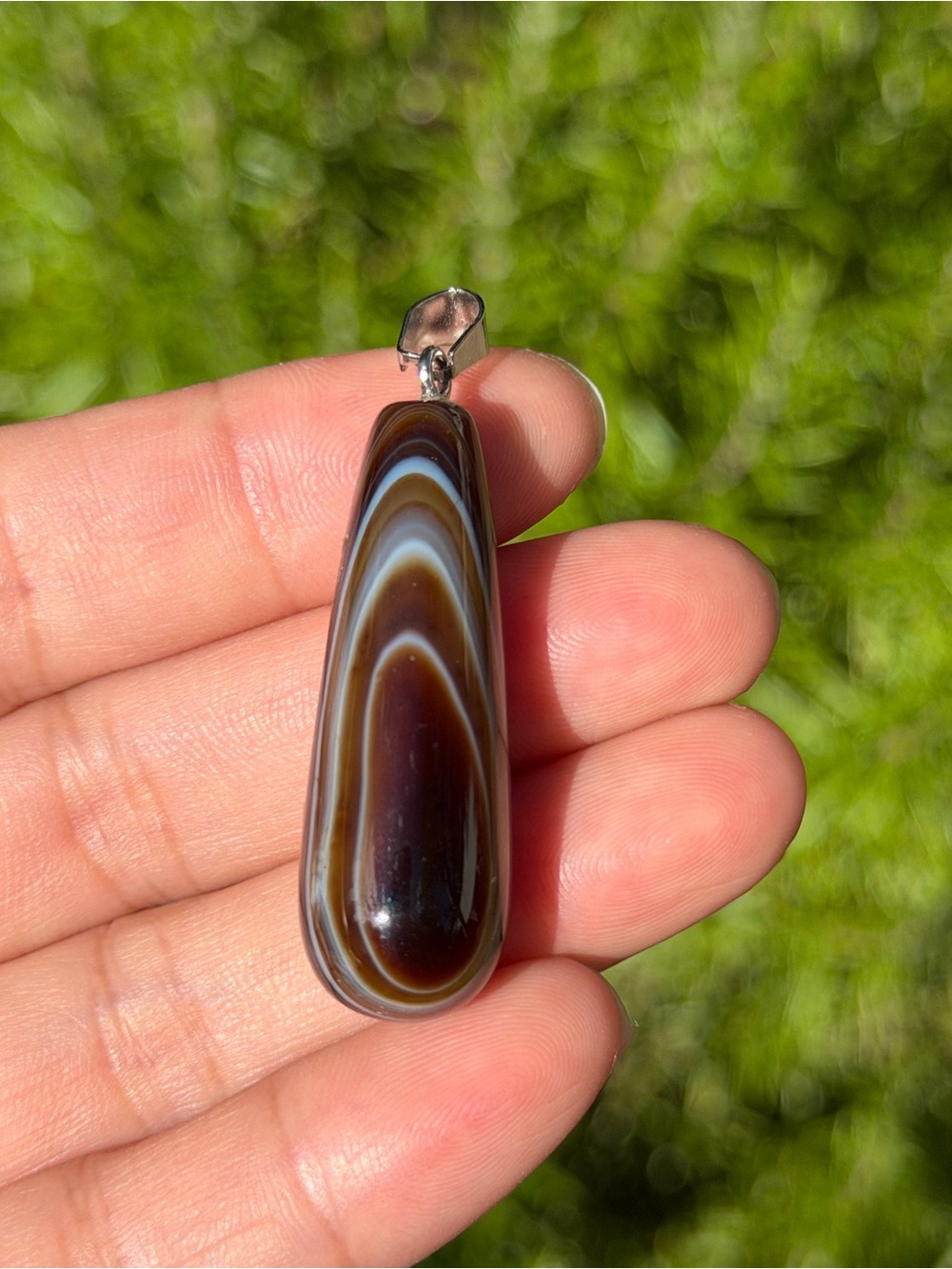 Stainless Steel Brown Banded Agate Teardrop‎ Pendant 1866